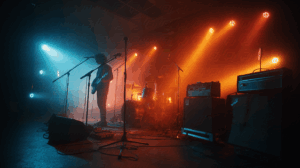 Live Band Performing With Dramatic Blue and Orange Lighting