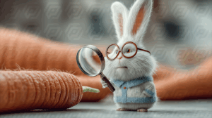 Cute Cartoon Bunny Investigating Carrots with Magnifying Glass