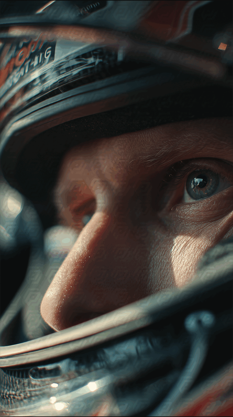Focused Race Car Driver Wearing Helmet