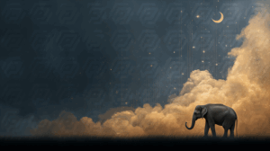 Elephant Beneath Moon and Golden Clouds at Night