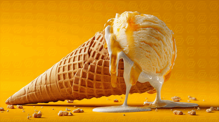 Melting Vanilla Ice Cream Cone with Caramel Drizzle