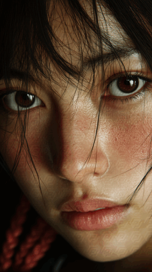 Intense Gaze Of A Young Woman With Freckles And Braids