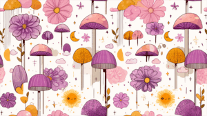 Whimsical Floating Mushrooms and Flowers With Celestial Accents