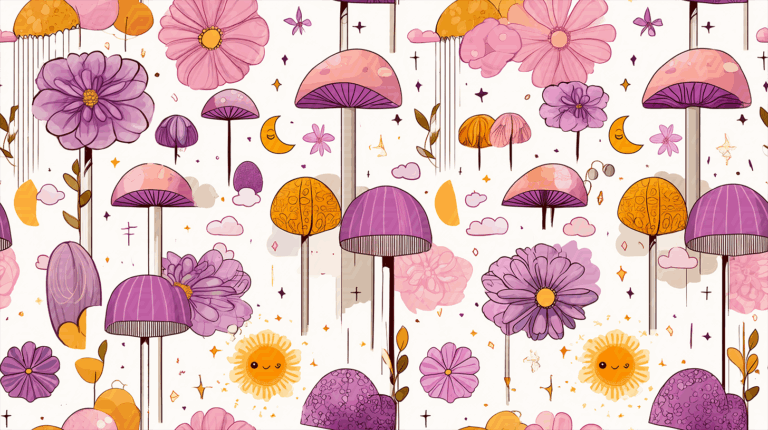 Whimsical Floating Mushrooms and Flowers With Celestial Accents