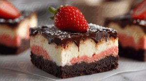 Strawberry Topped Chocolate Vanilla Dessert Square