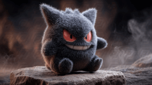 Cute Plush Monster Toy With Glowing Eyes In Mist