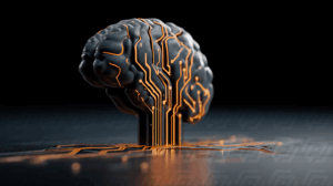 3D Render of Digital Brain with Glowing Circuit Lines