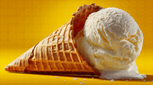 Classic Vanilla Ice Cream in Waffle Cone on Yellow