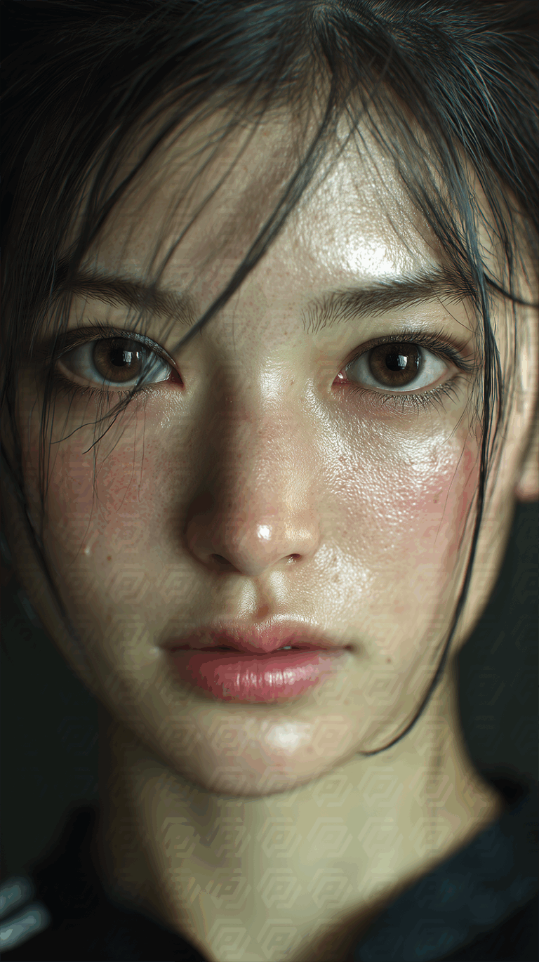 Young Woman With Dewy Skin And A Tear Or Sweat Droplet