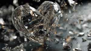 Dual Shattered Glass Hearts With Floating Debris