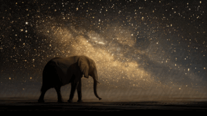 Elephant Walking Through Galaxy With Star Dust Glow