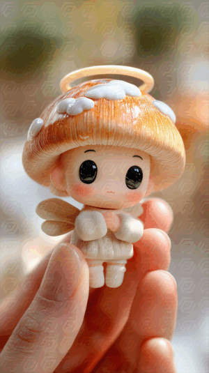 Adorable Mushroom Angel Figurine Held In Hand