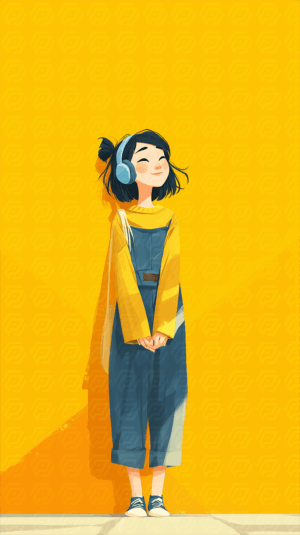 Stylized Girl With Headphones In Yellow Urban Fashion