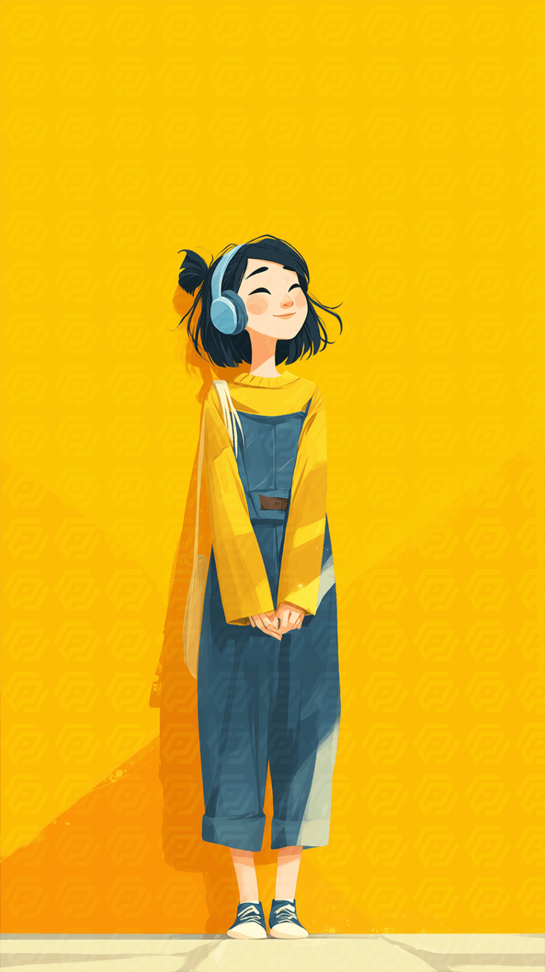 Stylized Girl With Headphones In Yellow Urban Fashion