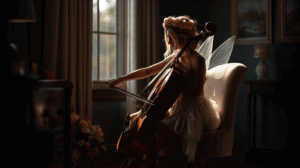 Fairy Girl Playing Cello In Sunlit Room