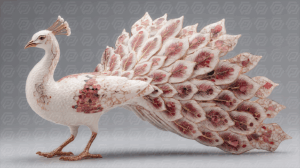 Elegant Ceramic Peacock with Petal-Style Tail in Pink and Gold