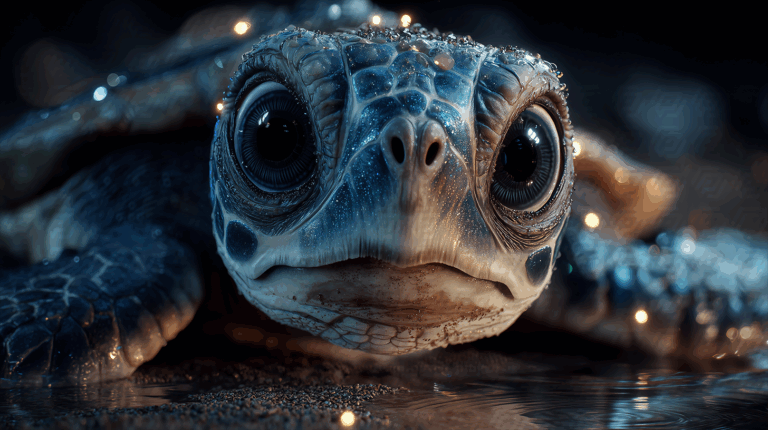 Fantastical Sea Turtle Face With Glitter And Stars Close Up
