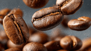 Macro View Of Roasted Coffee Beans Floating In Air