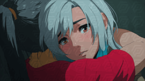 Anime Girl With Teal Hair Embracing Another Person