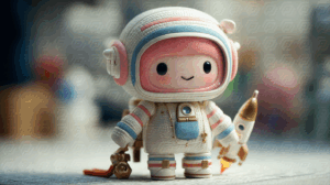Adorable Space Explorer Toy with Rocket in Soft Indoor Setting