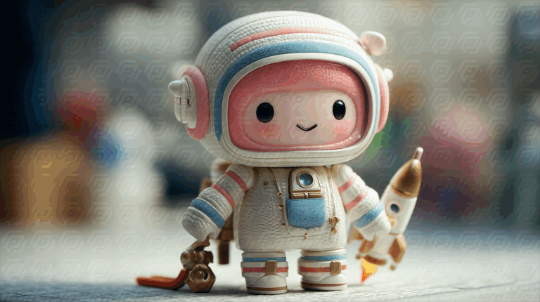 Adorable Space Explorer Toy with Rocket in Soft Indoor Setting