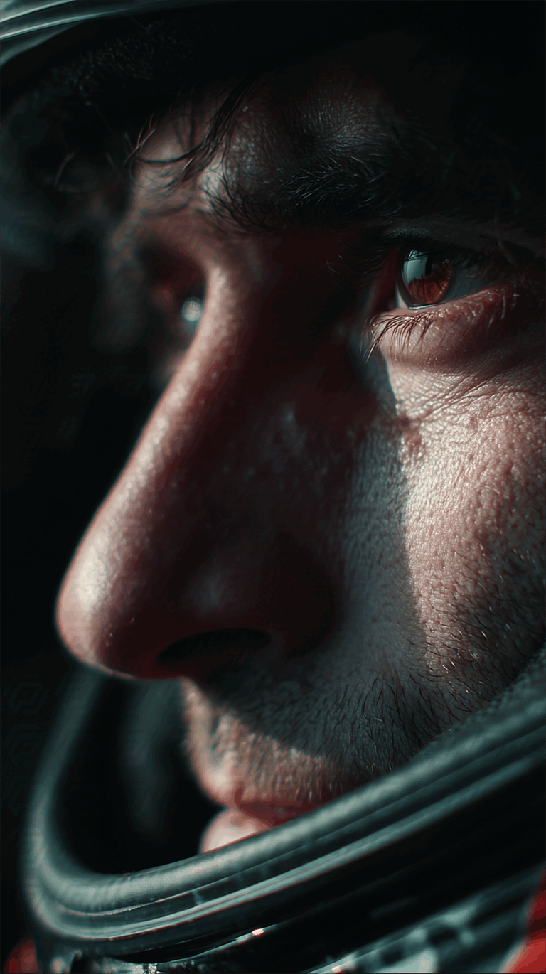 Profile of a Focused Male Racer With Helmet