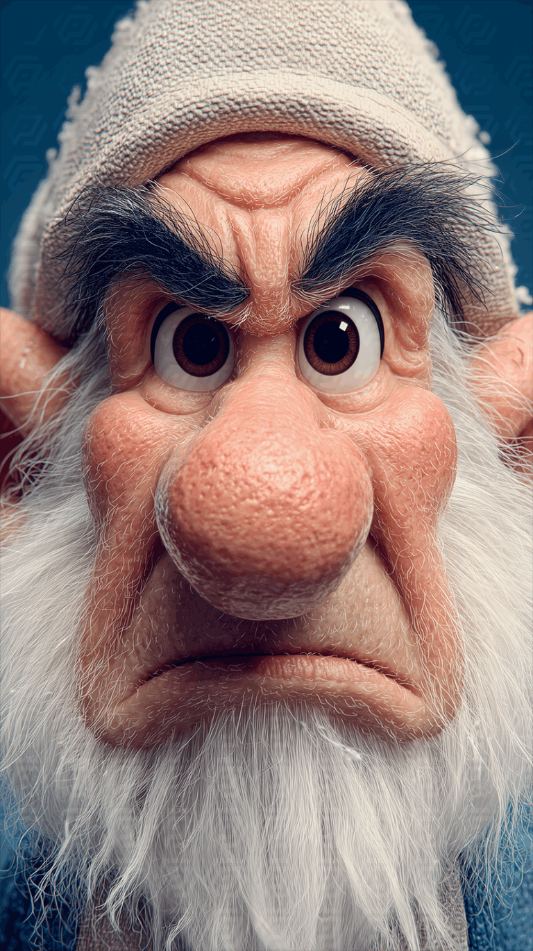 Stern Gnome Character With White Beard And Focused Stare
