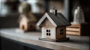 Rustic Mini Wooden House Decoration On Display Shelf