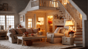 Miniature Dollhouse Living Room With Cozy Decor