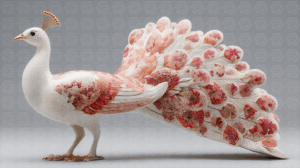 Delicate White Porcelain Peacock with Floral Pink Plumage