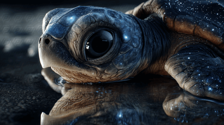 Mystical Sea Turtle Head With Stars And Water Reflection