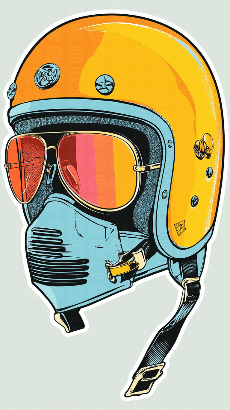 Retro Helmet and Sunglasses Illustration With Mask