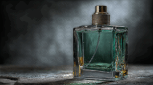 Luxurious Teal Perfume Bottle With Golden Spray Cap