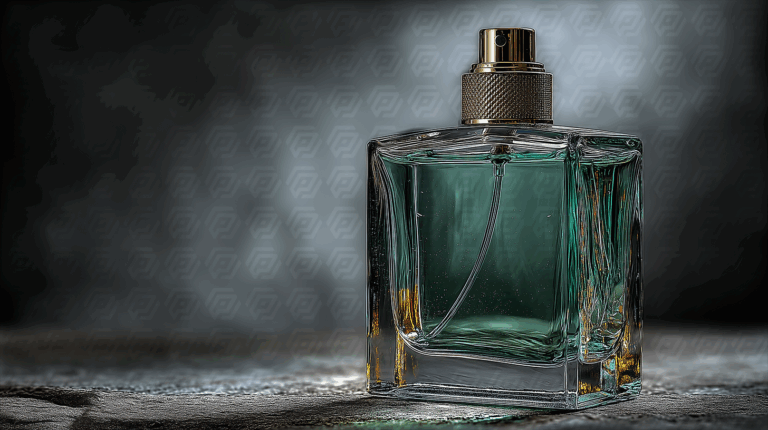 Luxurious Teal Perfume Bottle With Golden Spray Cap