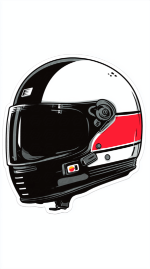 Retro Racing Helmet With Red Stripe On White Shell