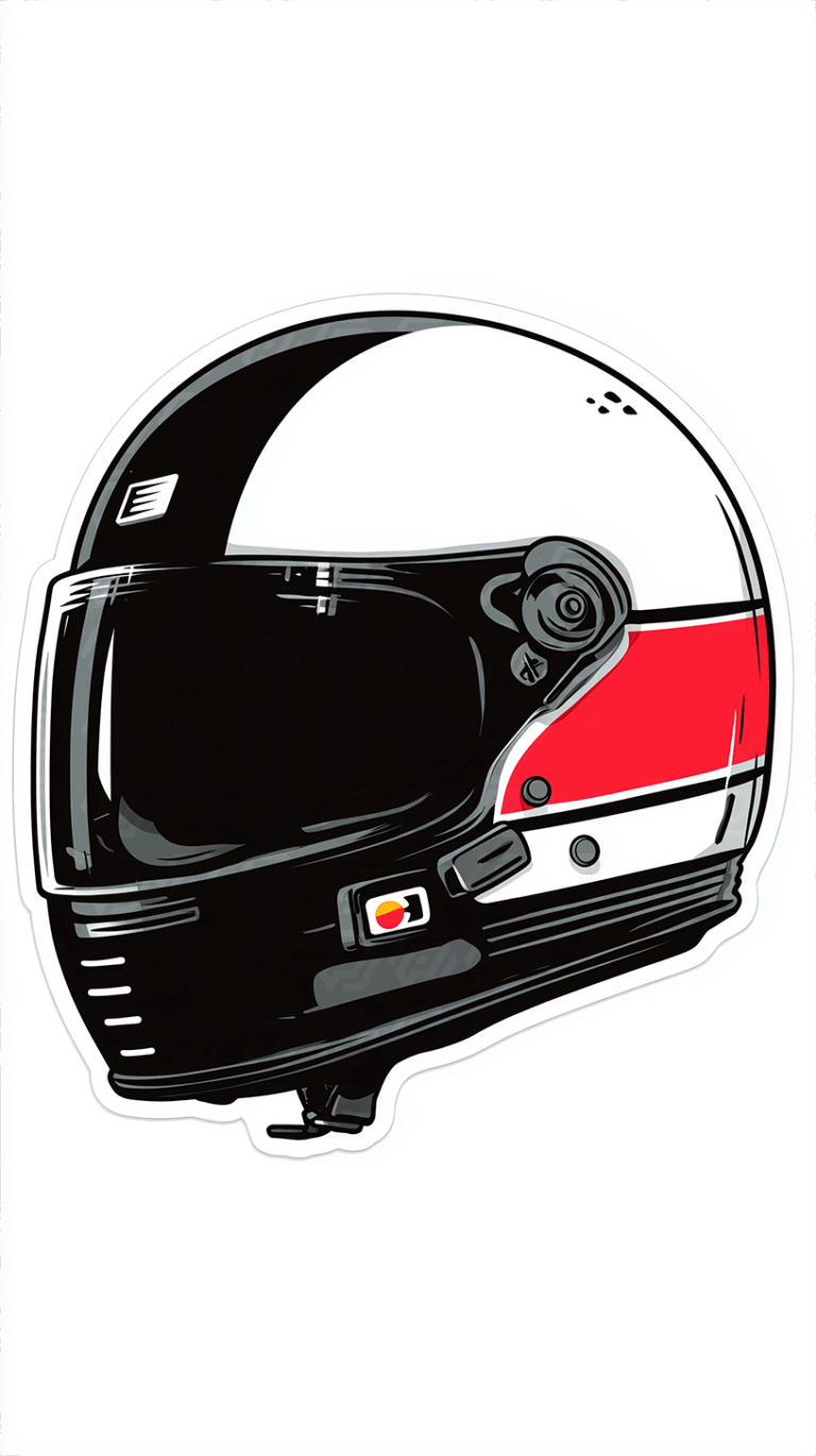 Retro Racing Helmet With Red Stripe On White Shell