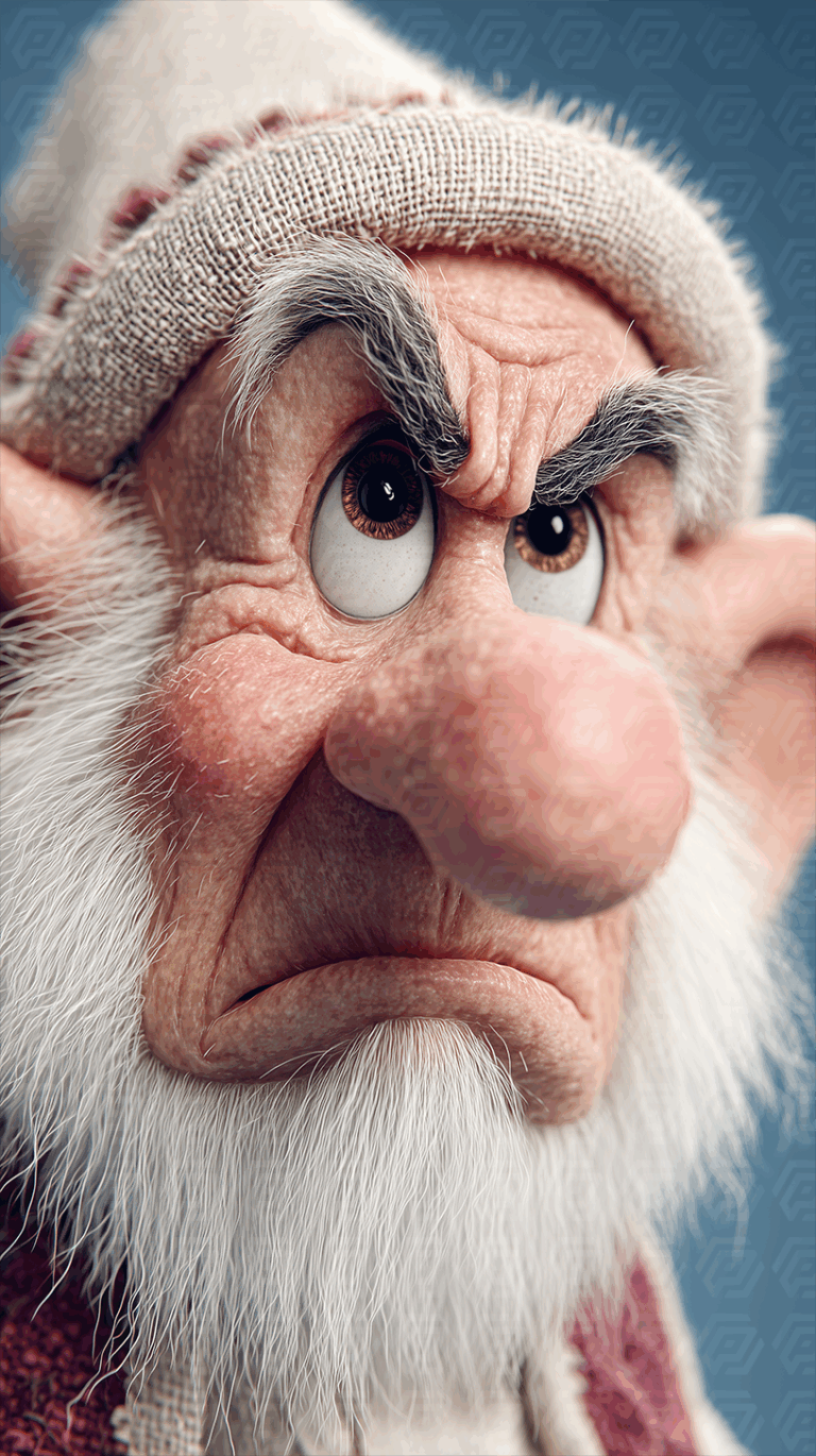Cartoon Style Close-Up of Angry Elderly Man Wearing Knit Cap