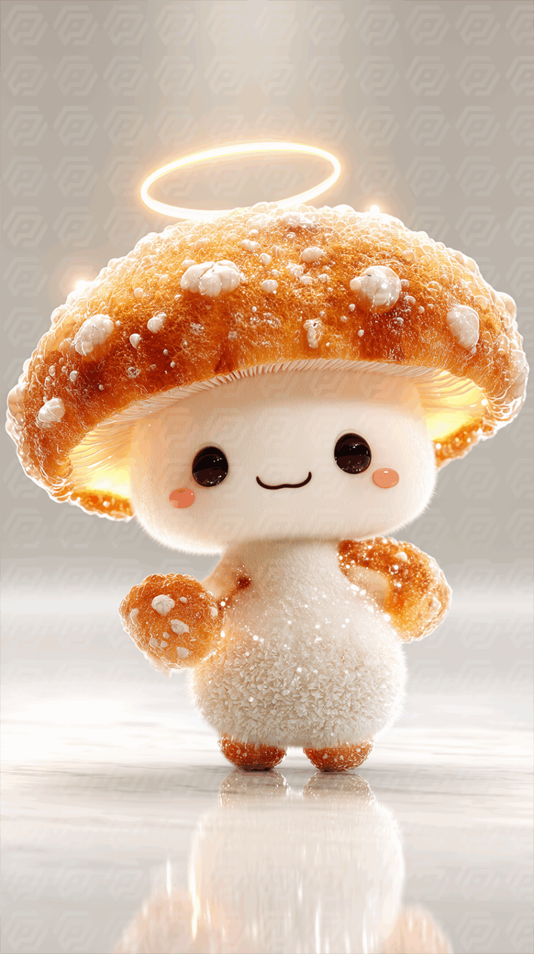 Smiling Mushroom Angel Character With Glowing Halo