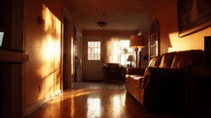 Warm Living Room With Leather Furniture and Golden Hour Light