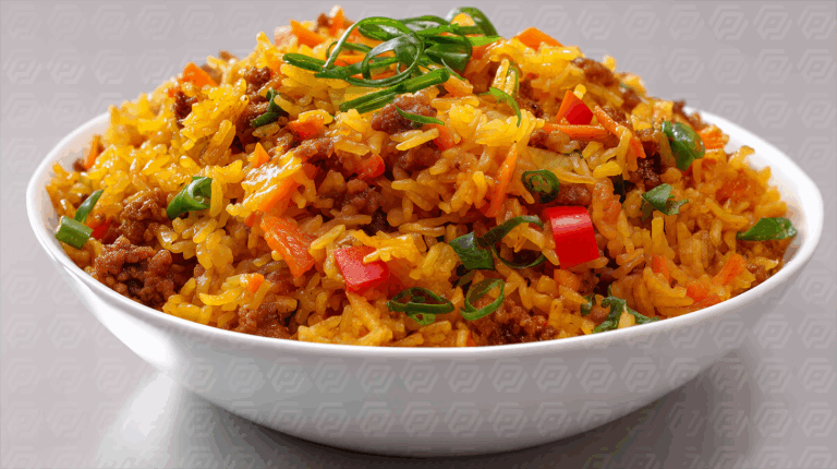 Spicy Fried Rice with Ground Meat and Fresh Vegetables