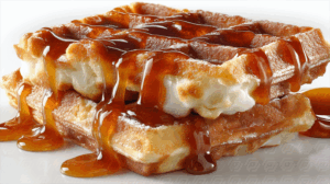 Stack Of Belgian Waffles With Syrup And Ice Cream Delicious Dessert