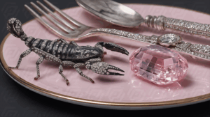 Jewelry-Encrusted Scorpion With Pink Gemstone On Plate
