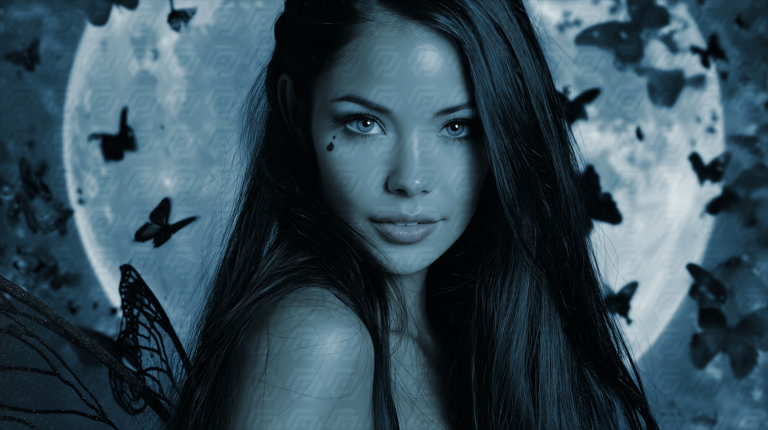 Dark Fantasy Fairy with Butterflies Under the Moon