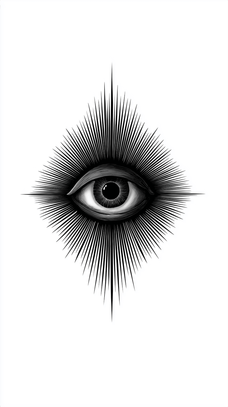 Black And White Eye Illustration With Radiating Lines