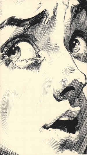 Close-Up Vintage Comic Style Face With Shocked Expression