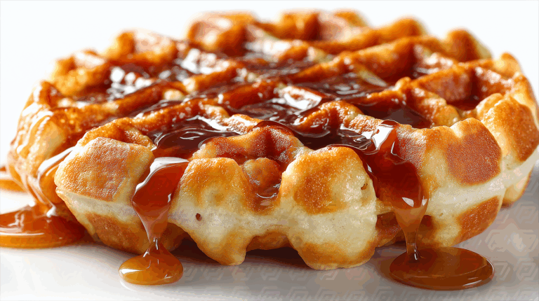 Single Belgian Waffle Dripping With Golden Syrup Appetizing