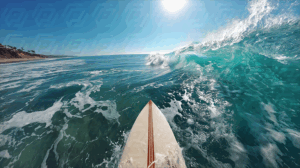 Surfboard View Facing Incoming Ocean Wave