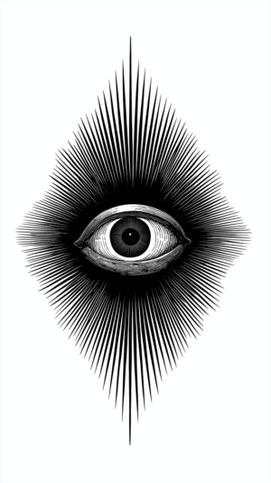 Detailed Engraved Eye Surrounded By Geometric Bursts