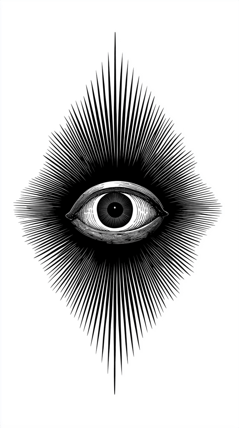 Detailed Engraved Eye Surrounded By Geometric Bursts