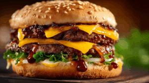 Barbecue Cheeseburger With Grilled Patties And Tangy Sauce